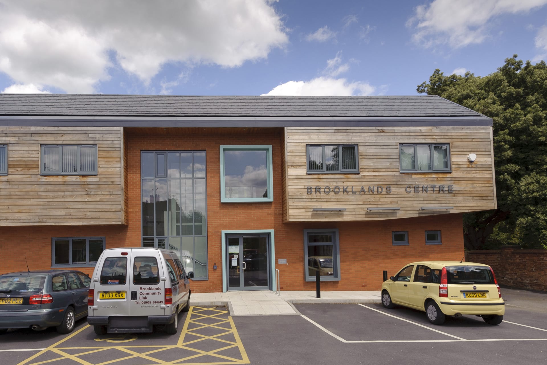 Brooklands centre  red brick and timber cladding